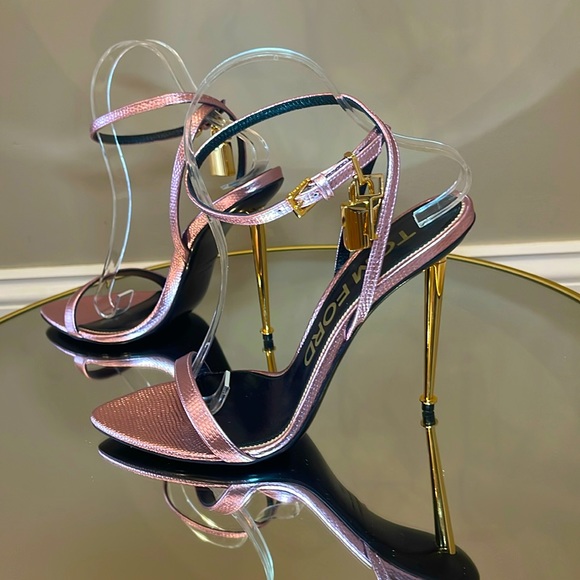 Tom Ford Padlock 105 Lock Pink Leather Heeled Sandals Sz 40 - Picture 14 of 17